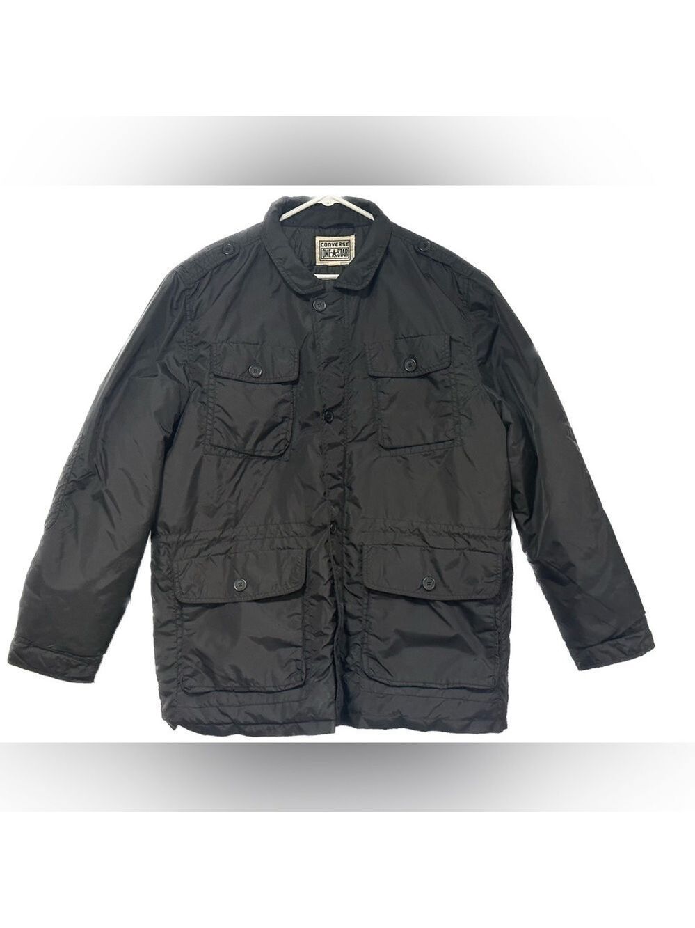 Converse One Star Mens Black Zip Up Jacket Pockets Rain Quilted Lined Size Xl
